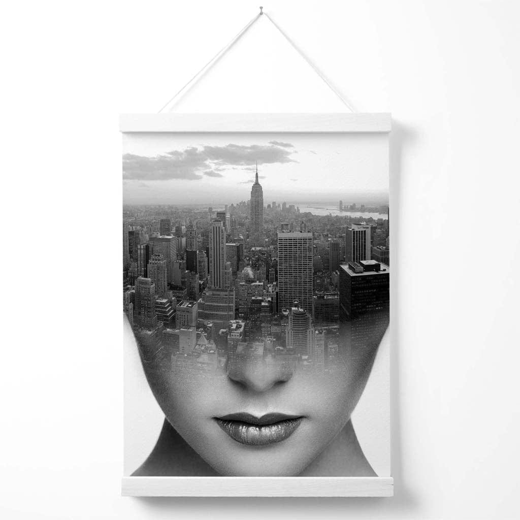 Abstract Girl and Cityscape Fashion Black-White Photo Poster with Hanger | Bowlift