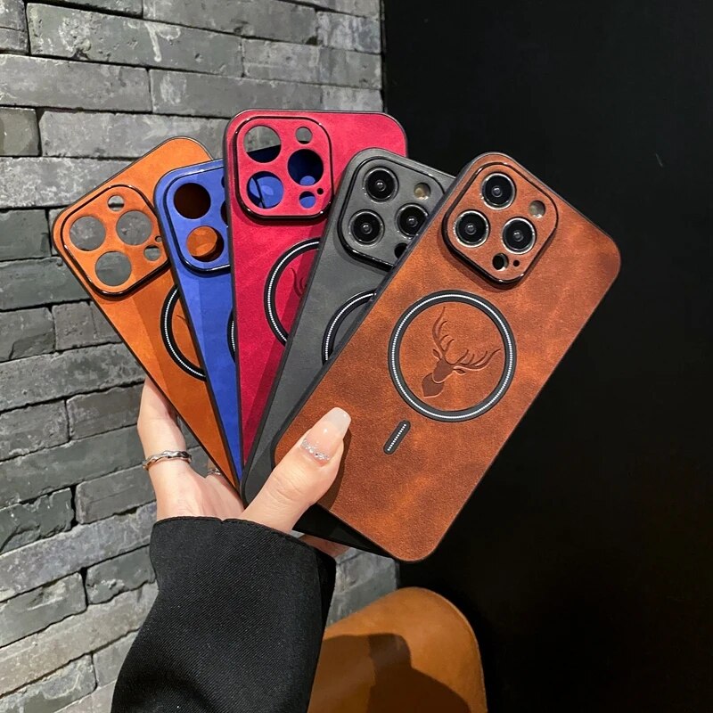 BowLift | Luxury Deer Leather Apple iPhone Case | Magnetic Phone Case, Wireless Case, MagSafe, Wireless Charging, Protective Case, Cover for iPhone 15, 14, 13 Pro Max Plus