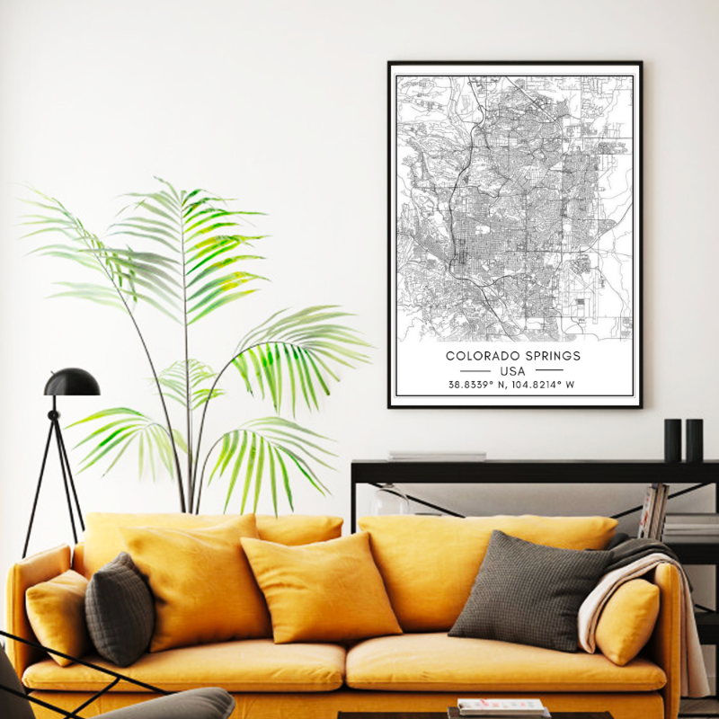 Colorado Springs City Map - Canvas Wall Art Painting | Bowlift