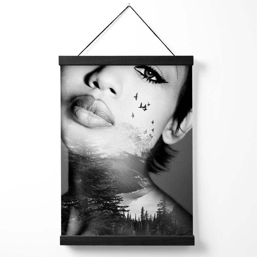 Abstract Girl and Forest Fashion Black-White Photo Poster with Hanger | Bowlift
