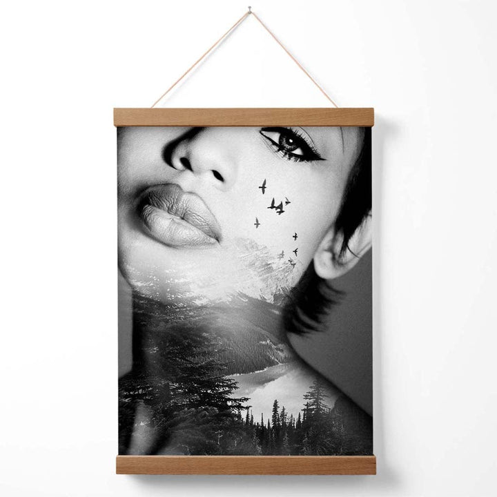 Abstract Girl and Forest Fashion Black-White Photo Poster with Hanger | Bowlift