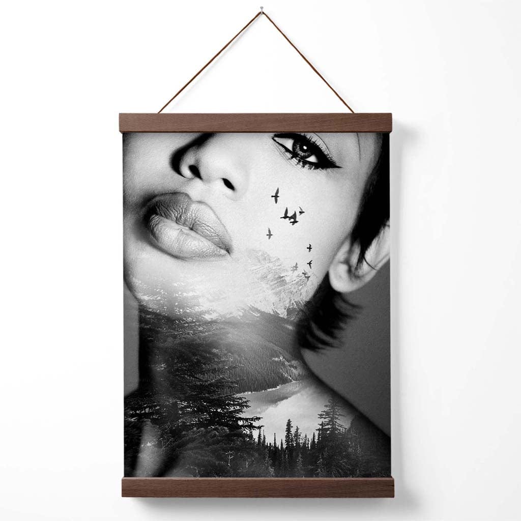 Abstract Girl and Forest Fashion Black-White Photo Poster with Hanger | Bowlift