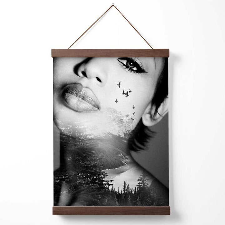 Abstract Girl and Forest Fashion Black-White Photo Poster with Hanger | Bowlift