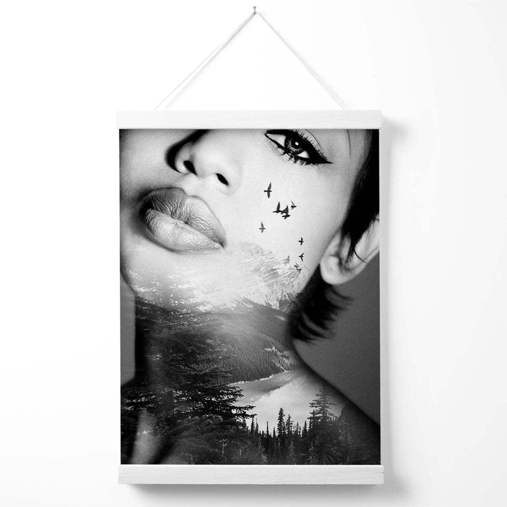 Abstract Girl and Forest Fashion Black-White Photo Poster with Hanger | Bowlift