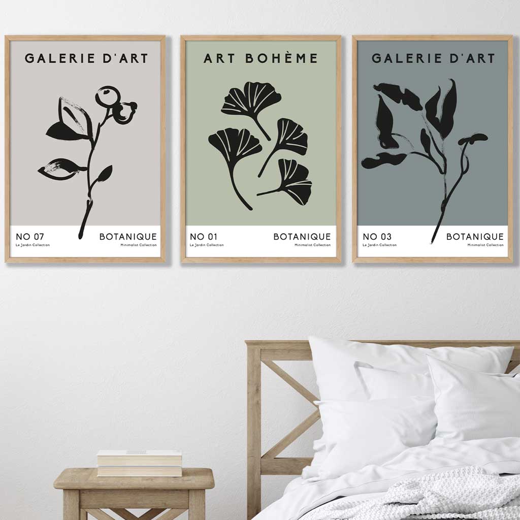 Boho Botanical Art, Set of 3, Teal Green Minimalist Art Prints | Bowlift