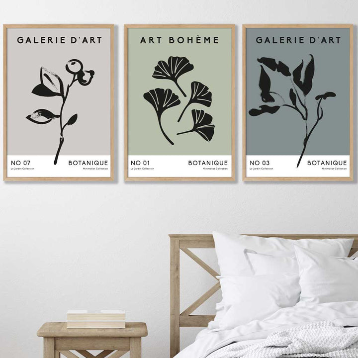 Boho Botanical Art, Set of 3, Teal Green Minimalist Art Prints | Bowlift
