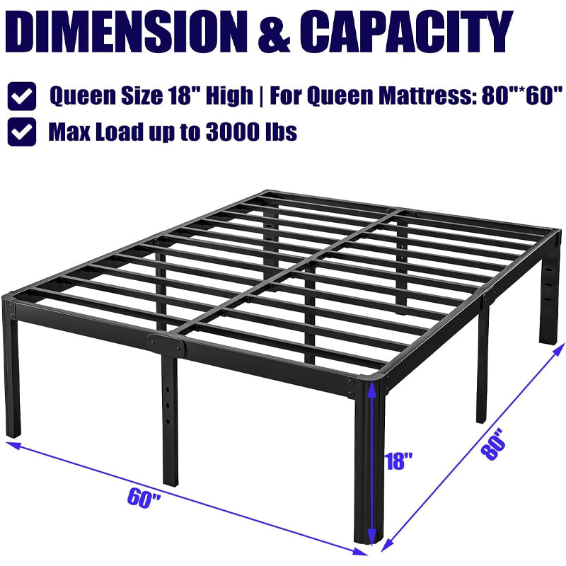 BowLift | 18 Inch Queen Bed Frame 3000 lbs Loading Capacity Metal Bed Frame Platform Durable Stable