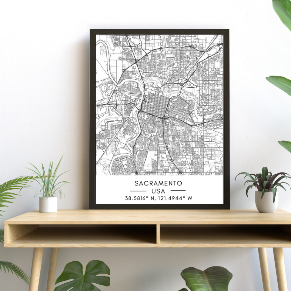 Sacramento City Map - Canvas Wall Art Painting | Bowlift
