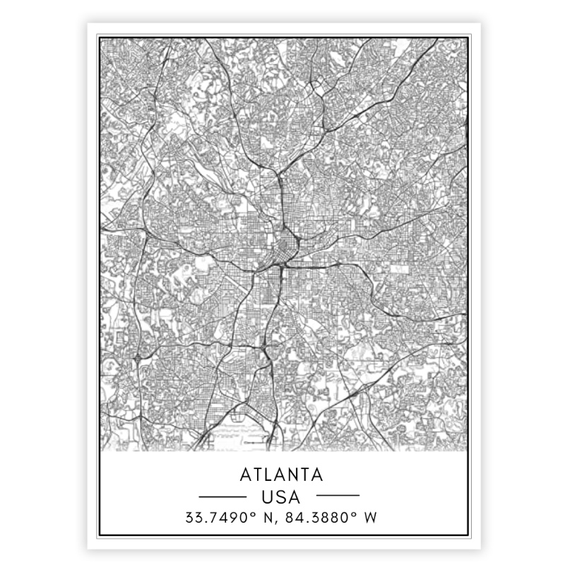Atlanta City Map - Canvas Wall Art Painting | Bowlift