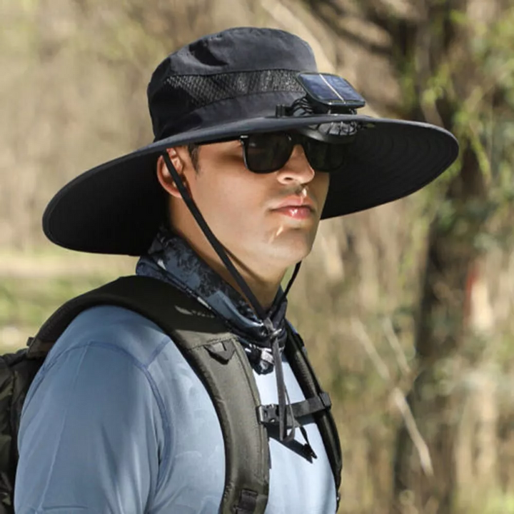BowLift | Wide Brim Solar Fan Outdoor Bucket Hat Solar & USB Charging