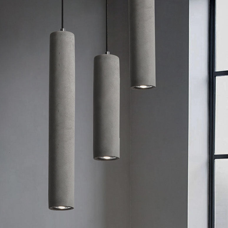 BowLift | StoneCast Industrial Cylinder Pendant Light made of Concrete | 1 Light | Smooth or Rough Surface