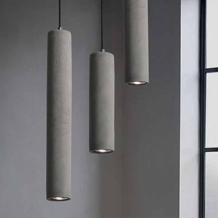 BowLift | StoneCast Industrial Cylinder Pendant Light made of Concrete | 1 Light | Smooth or Rough Surface