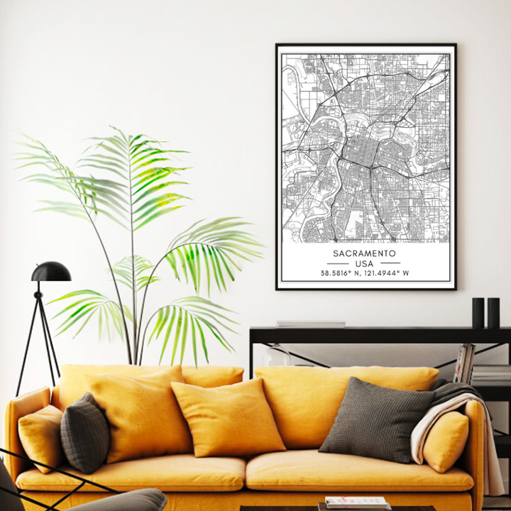 Sacramento City Map - Canvas Wall Art Painting | Bowlift