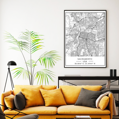 Sacramento City Map - Canvas Wall Art Painting | Bowlift
