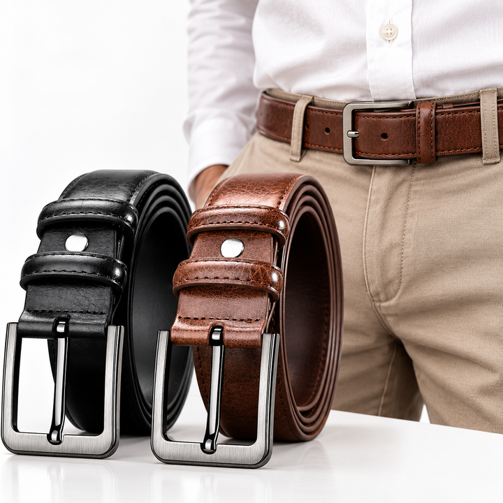 Classic Genuine Leather Dress Belt with Brushed Metal Pin Buckle Bowlift