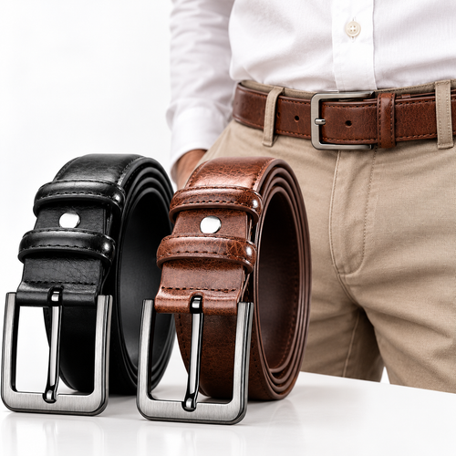 Classic Genuine Leather Dress Belt with Brushed Metal Pin Buckle Bowlift