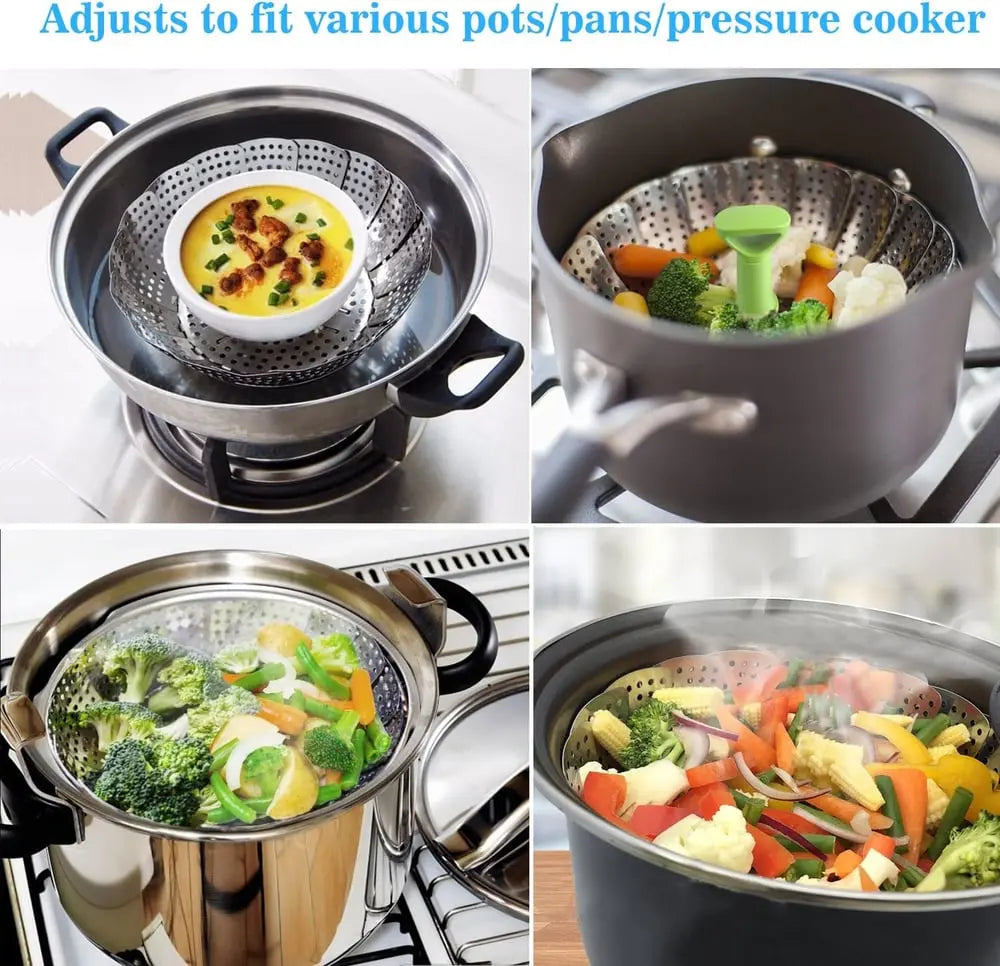 BowLift | Adjustable steam cooker made of stainless steel – Foldable basket for healthy cooking