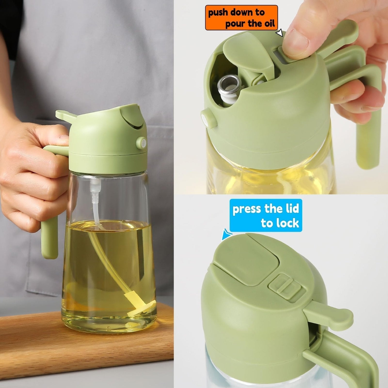 BowLift | 2-in-1 Oil Dispenser Bottle | Oil Sprayer and Dispenser | Healthy Cooking