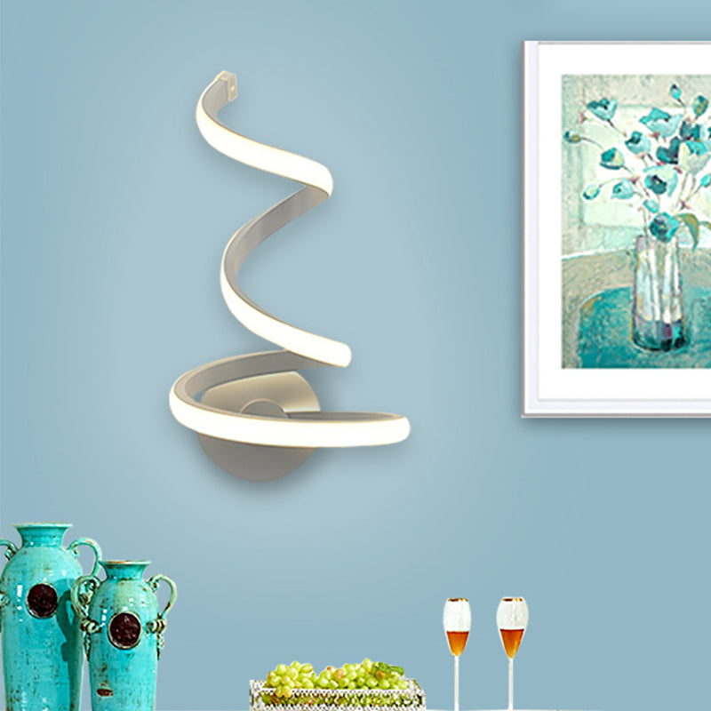 BowLift | LED Dining Room Wall Light Modernist White Wall Mounted Lamp with Spiral Acrylic Shade