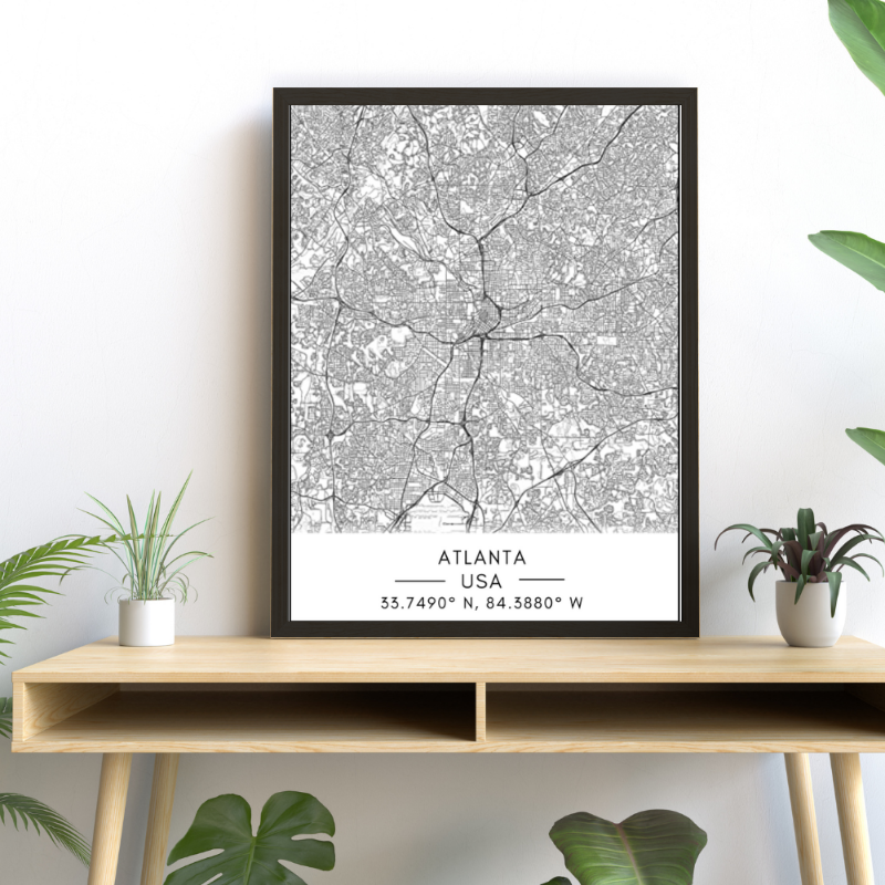 Atlanta City Map - Canvas Wall Art Painting | Bowlift