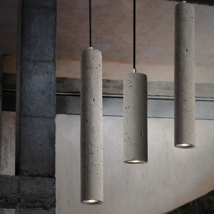 BowLift | StoneCast Industrial Cylinder Pendant Light made of Concrete | 1 Light | Smooth or Rough Surface