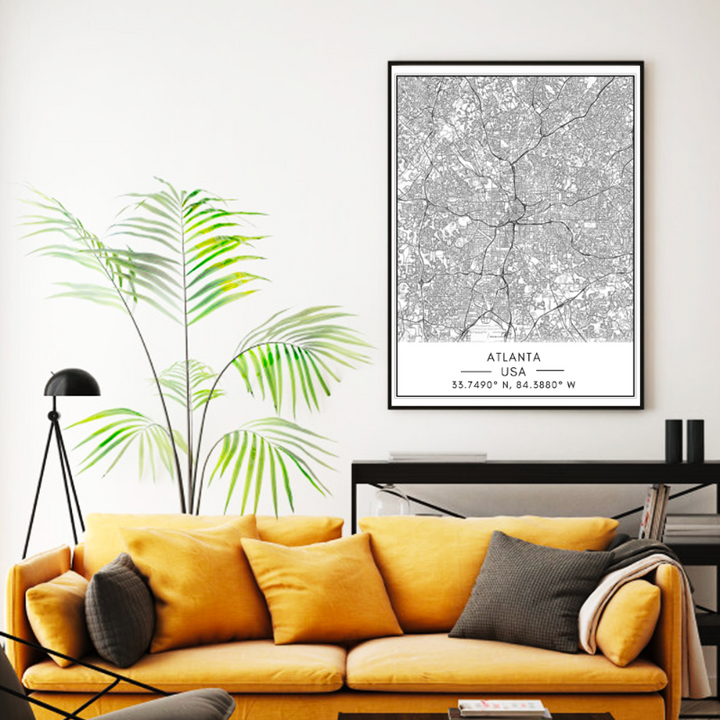 Atlanta City Map - Canvas Wall Art Painting | Bowlift