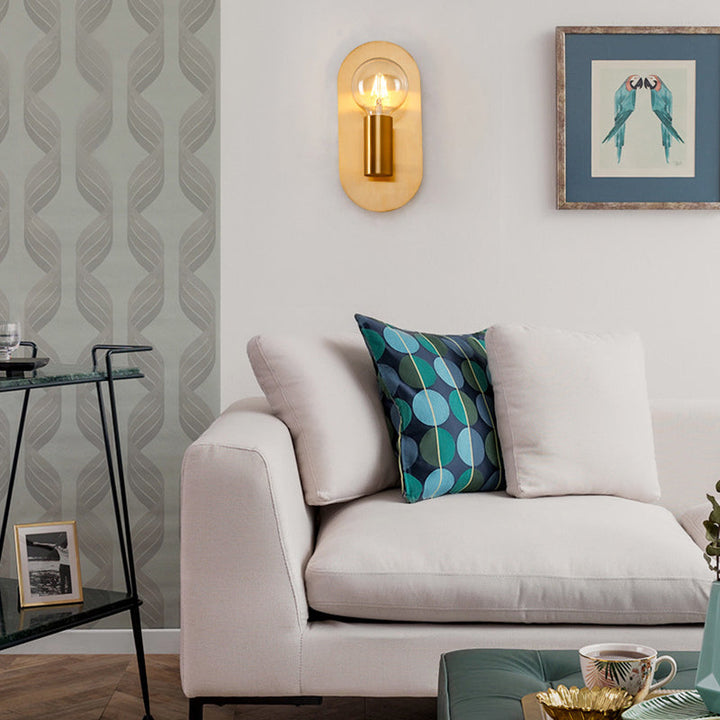 BowLift | 1 Head Exposed Bulb Wall Mount Lamp with Oval Metal Back Plate Postmodern Wall Lighting in Gold