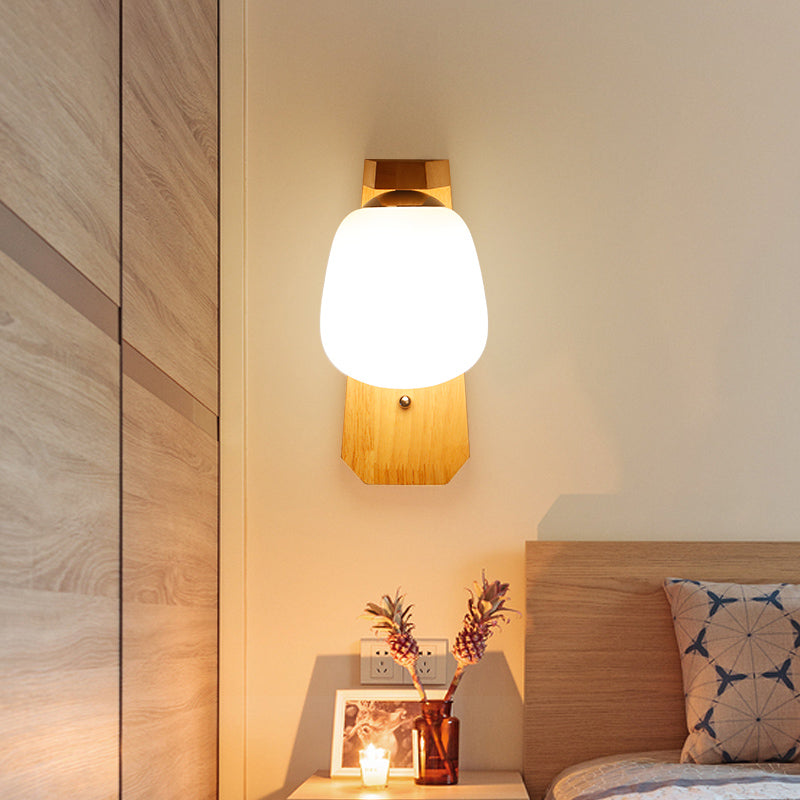 BowLift | Milk Glass Mini Wall Mounted Lighting Nordic Style 1 Light Indoor Wall Light made of Wood for the Bedroom