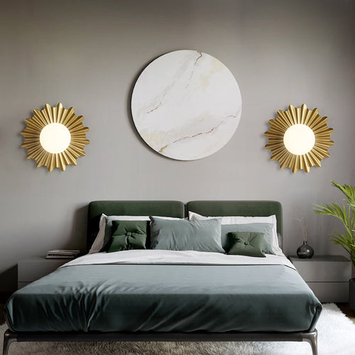 BowLift | White Glass Sphere Wall Lamp with Brass-Colored Wavy Back 1 Heads Modern Wall-Mounted Lamp