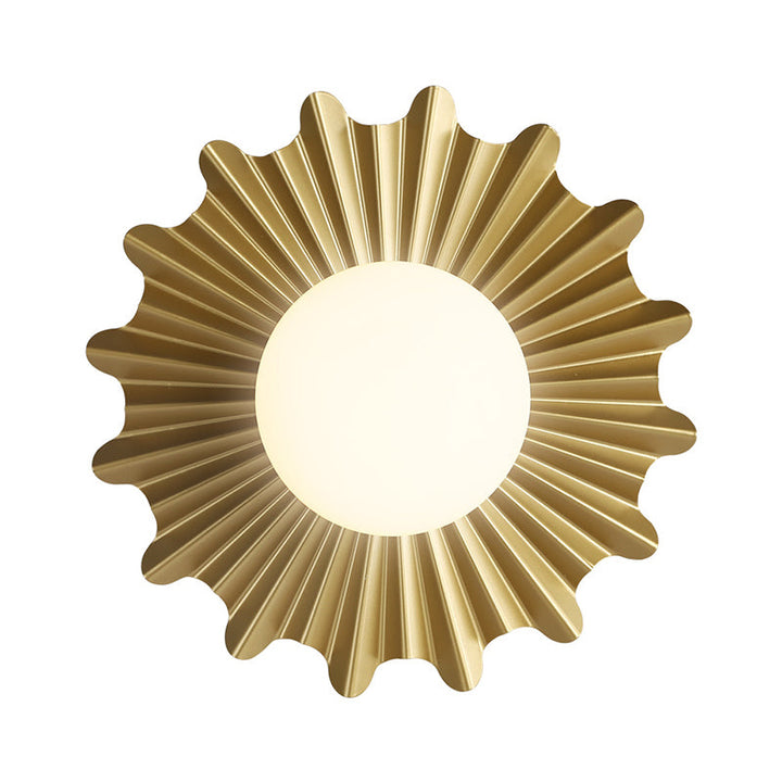 BowLift | White Glass Sphere Wall Lamp with Brass-Colored Wavy Back 1 Heads Modern Wall-Mounted Lamp