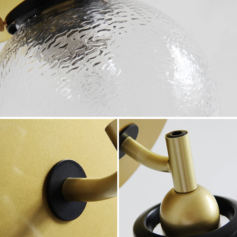 BowLift | Clear Textured Glass Sphere Wall Lighting Modern Vintage Single Light Mini Wall Mount Light in Gold