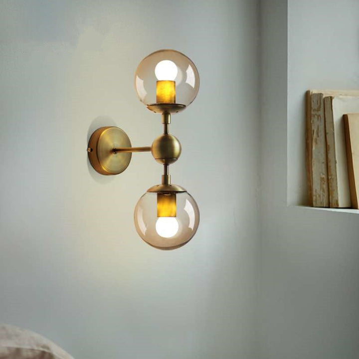 BowLift | 1/2-Head Global Wall Mount Light with Amber Glass Shade Modernist Wall Lamp Lighting in Gold for Bedroom