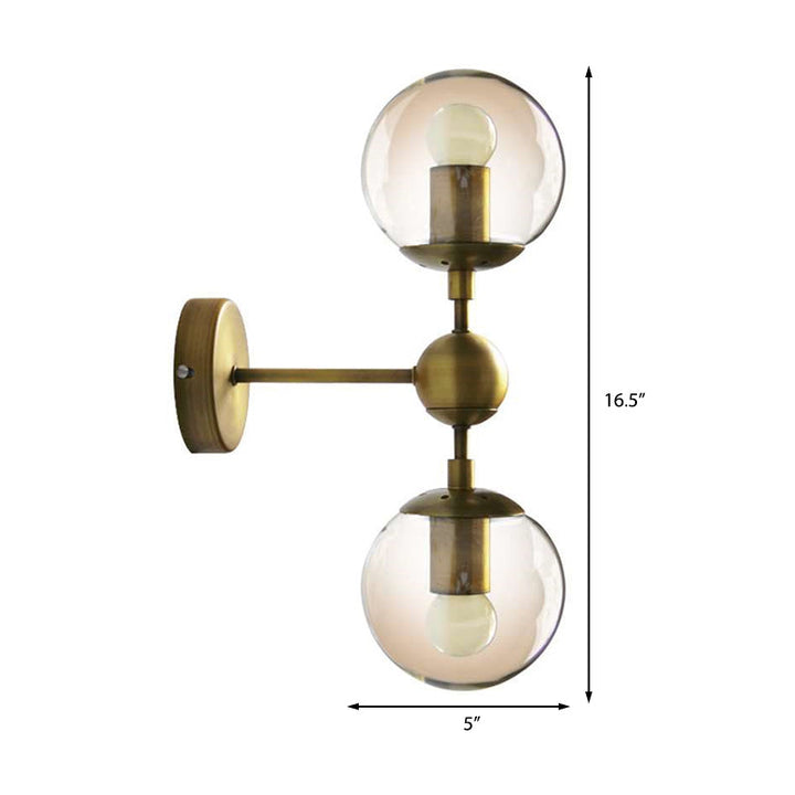 BowLift | 1/2-Head Global Wall Mount Light with Amber Glass Shade Modernist Wall Lamp Lighting in Gold for Bedroom