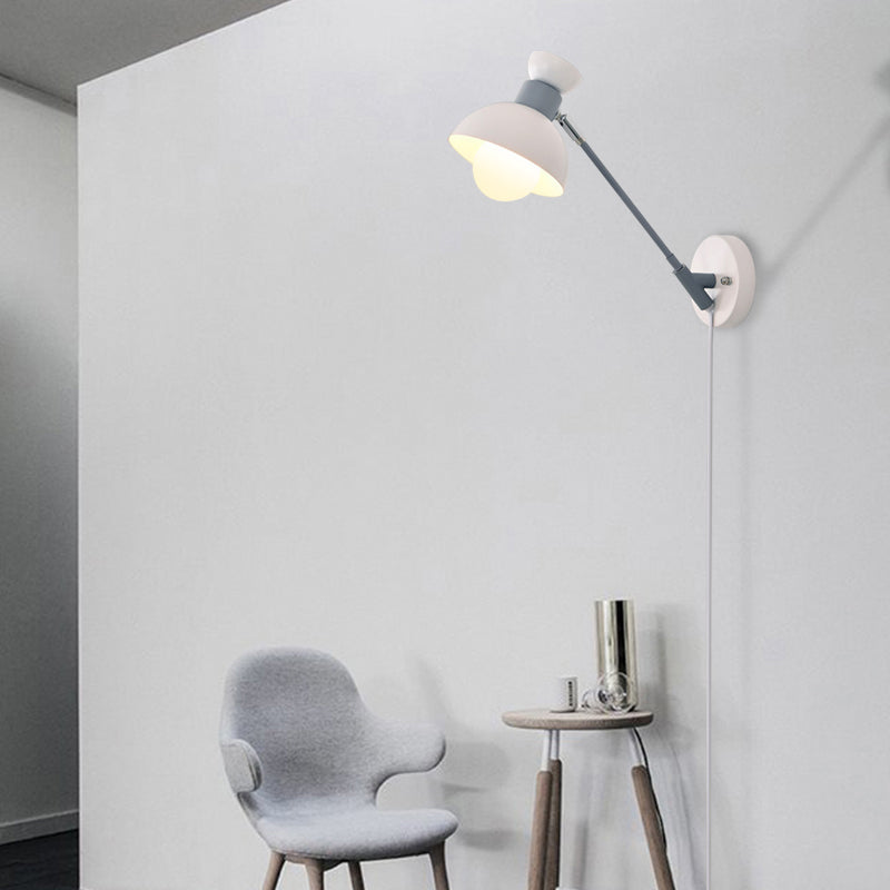 BowLift | 5.5"/6"/7" W Armed Wall Sconce Minimalism Metal 1 Main Wall Mount Lighting in Gray for Living Room
