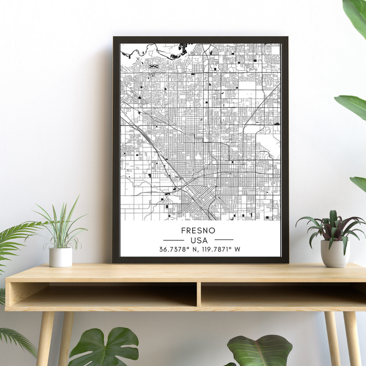 Fresno City Map - Canvas Wall Art Painting | Bowlift