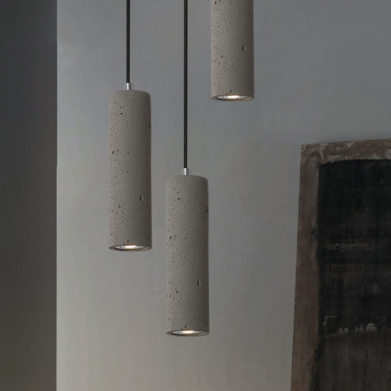 BowLift | StoneCast Industrial Cylinder Pendant Light made of Concrete | 1 Light | Smooth or Rough Surface