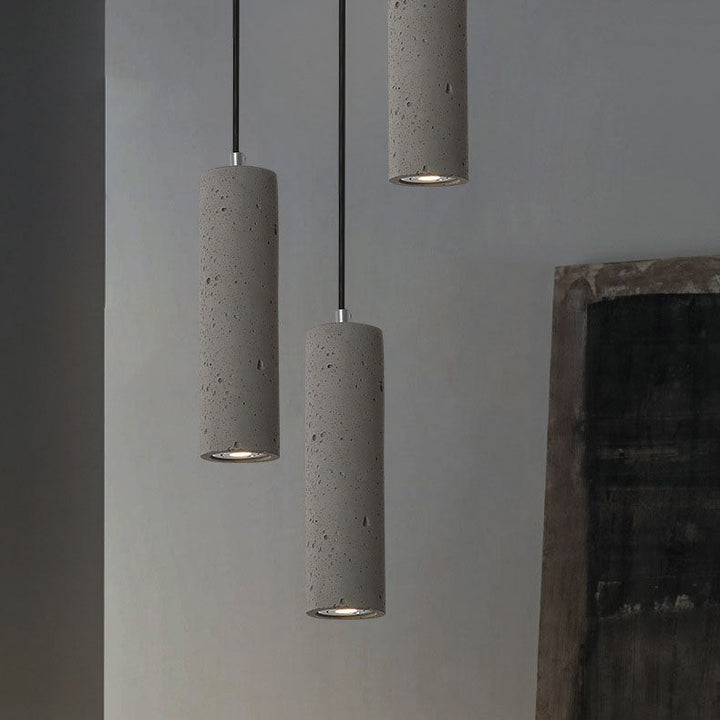 BowLift | StoneCast Industrial Cylinder Pendant Light made of Concrete | 1 Light | Smooth or Rough Surface