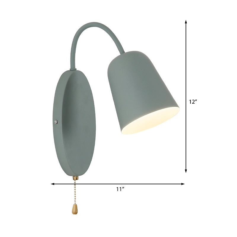 BowLift | Modern Cone Wall Light 1 Light Wall Mounted Lighting with Metal Shade and Pull Chain in Pink/Yellow/Blue/Green