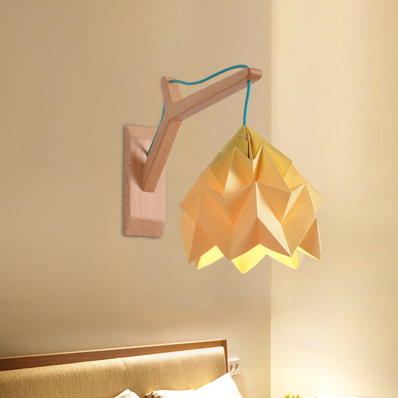 BowLift | Curved Shadow Paper Wall Lamp Macaron 1 Head White/Pink/Yellow/Blue/Green Sconce Lamp with Wooden Backplate