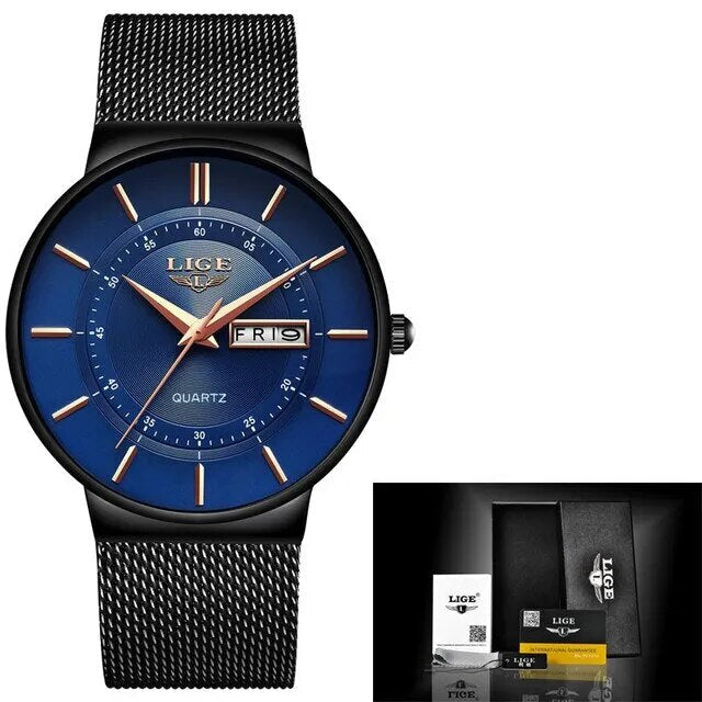 BowLift | Luxury Men’s Ultra-Thin Waterproof Stainless Steel Quartz Watch – Elegant Date Display Sports Wristwatch