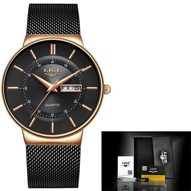 BowLift | Luxury Men’s Ultra-Thin Waterproof Stainless Steel Quartz Watch – Elegant Date Display Sports Wristwatch