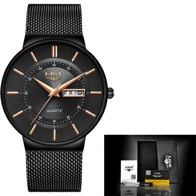 BowLift | Luxury Men’s Ultra-Thin Waterproof Stainless Steel Quartz Watch – Elegant Date Display Sports Wristwatch