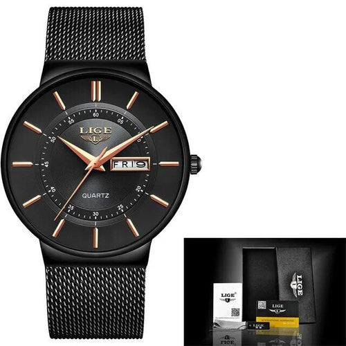 BowLift | Luxury Men’s Ultra-Thin Waterproof Stainless Steel Quartz Watch – Elegant Date Display Sports Wristwatch