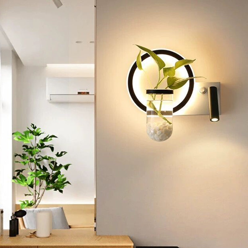 BowLift | Round/Square Bedroom Wall Lamp Industrial Clear Glass LED Black Wall Lighting in Warm/White Light