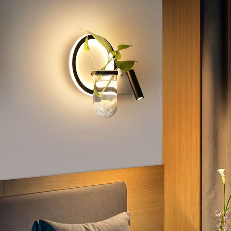BowLift | Round/Square Bedroom Wall Lamp Industrial Clear Glass LED Black Wall Lighting in Warm/White Light