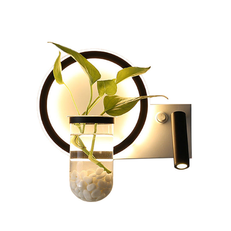 BowLift | Round/Square Bedroom Wall Lamp Industrial Clear Glass LED Black Wall Lighting in Warm/White Light