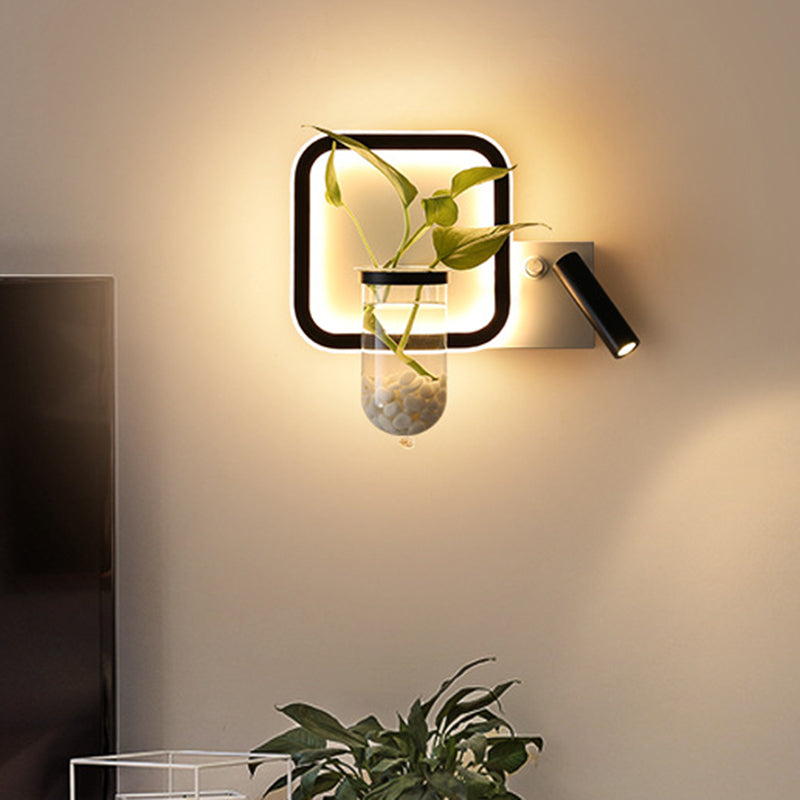 BowLift | Round/Square Bedroom Wall Lamp Industrial Clear Glass LED Black Wall Lighting in Warm/White Light