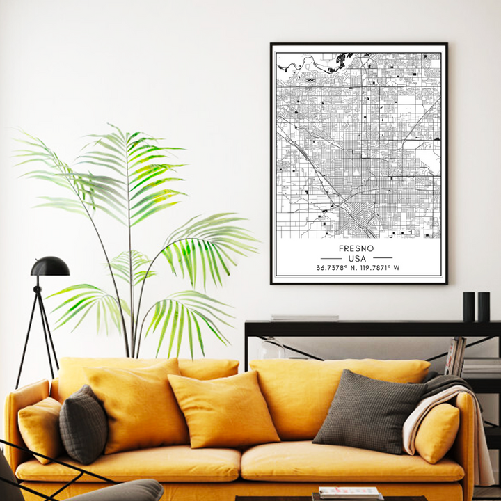 Fresno City Map - Canvas Wall Art Painting | Bowlift