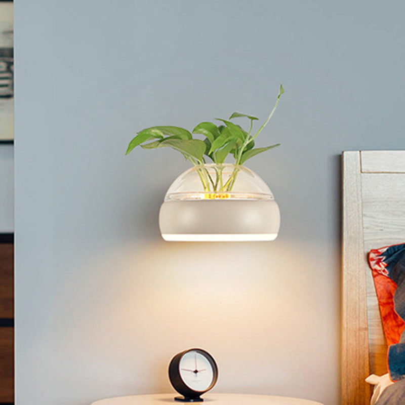 BowLift | Clear Glass Dome Wall Lighting Industry 1 Bulb Bedroom LED Wall Light Lamp in Black/Grey/White with Plant Holder