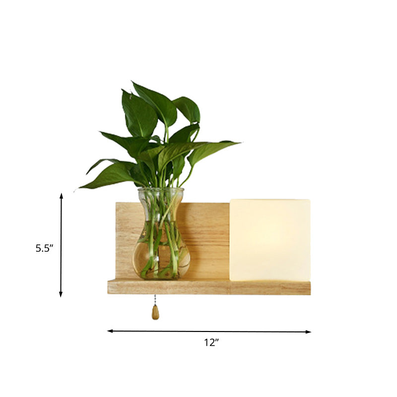 BowLift | Minimalism Square Wall Lamp Fixture 1 Main White Glass LED Wall Light in Wood, Left/Right